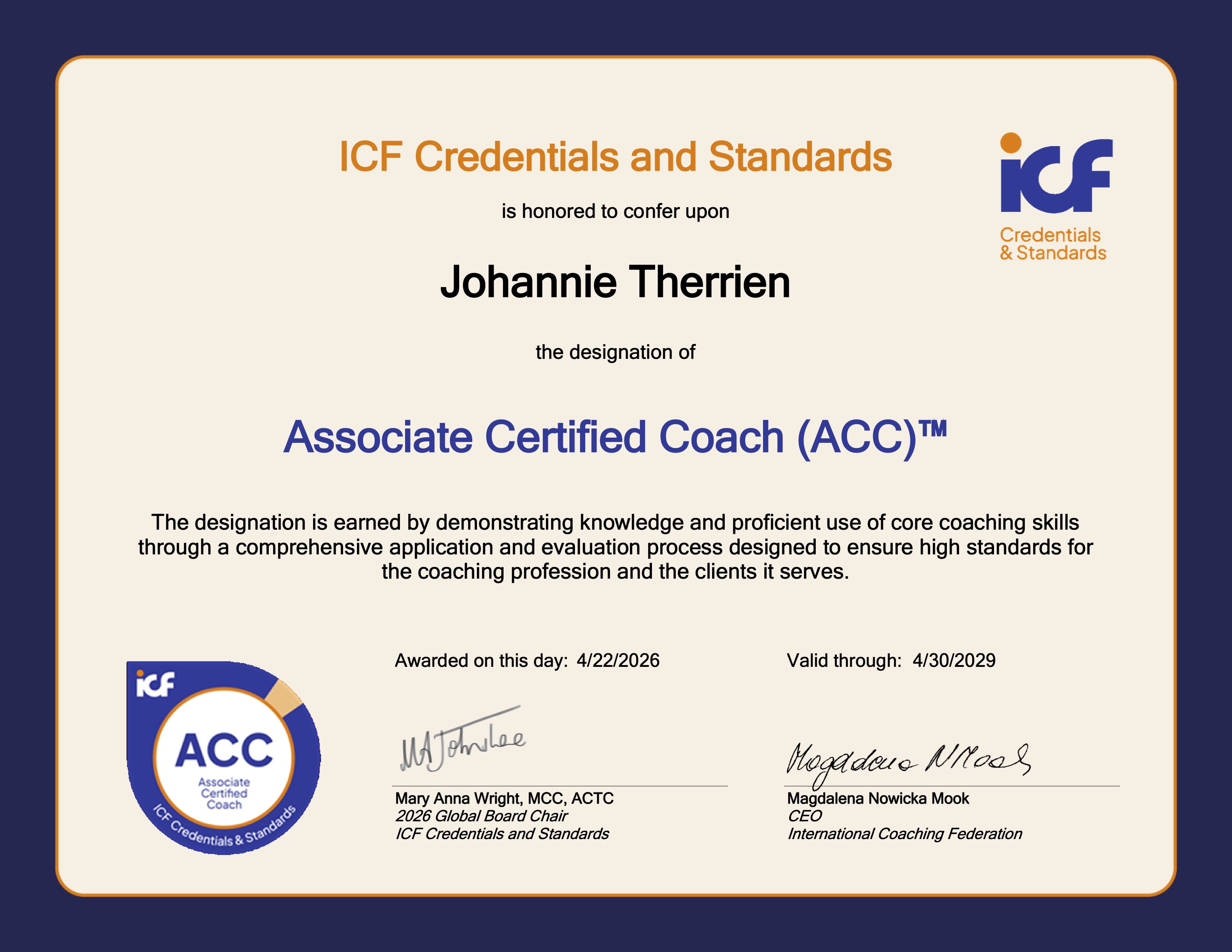 ACC ICF | Johannie Therrien